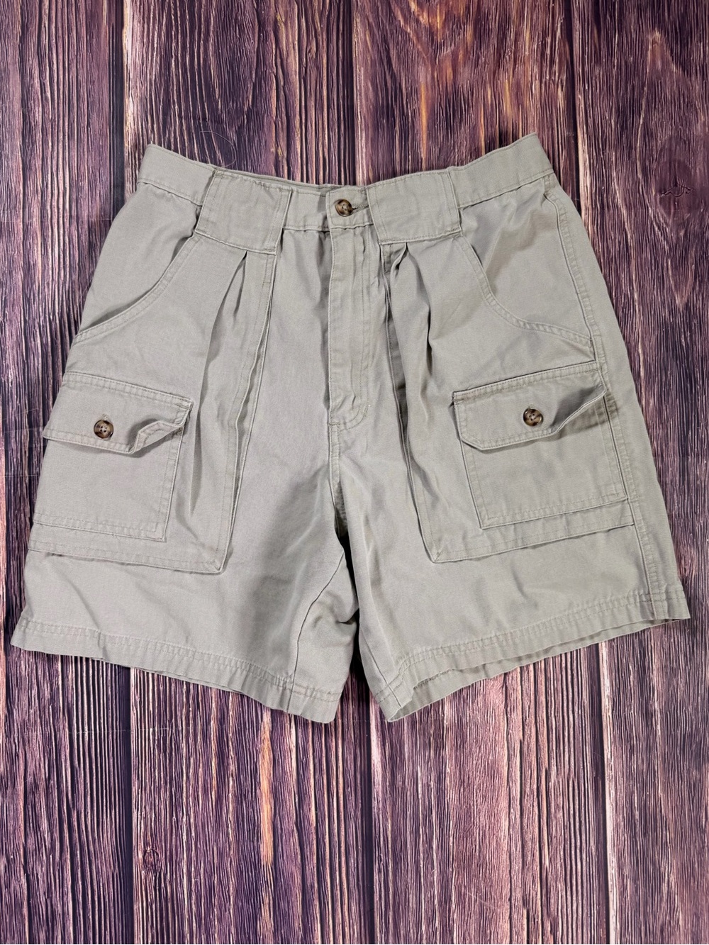 Vintage High Sierra Mens Khaki Cotton Cargo Shorts Casual Outdoor Hiking Size 30